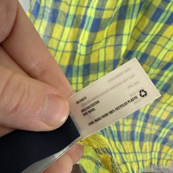 New Gap Wool Blend Scarf Lightweight Blue Yellow Plaid 24"x84" - Picture 3 of 9